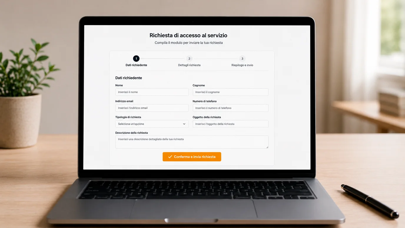 Schermata di un modulo online per l'iscrizione al Registro Unico Autoesclusi su un laptop poggiato su una scrivania