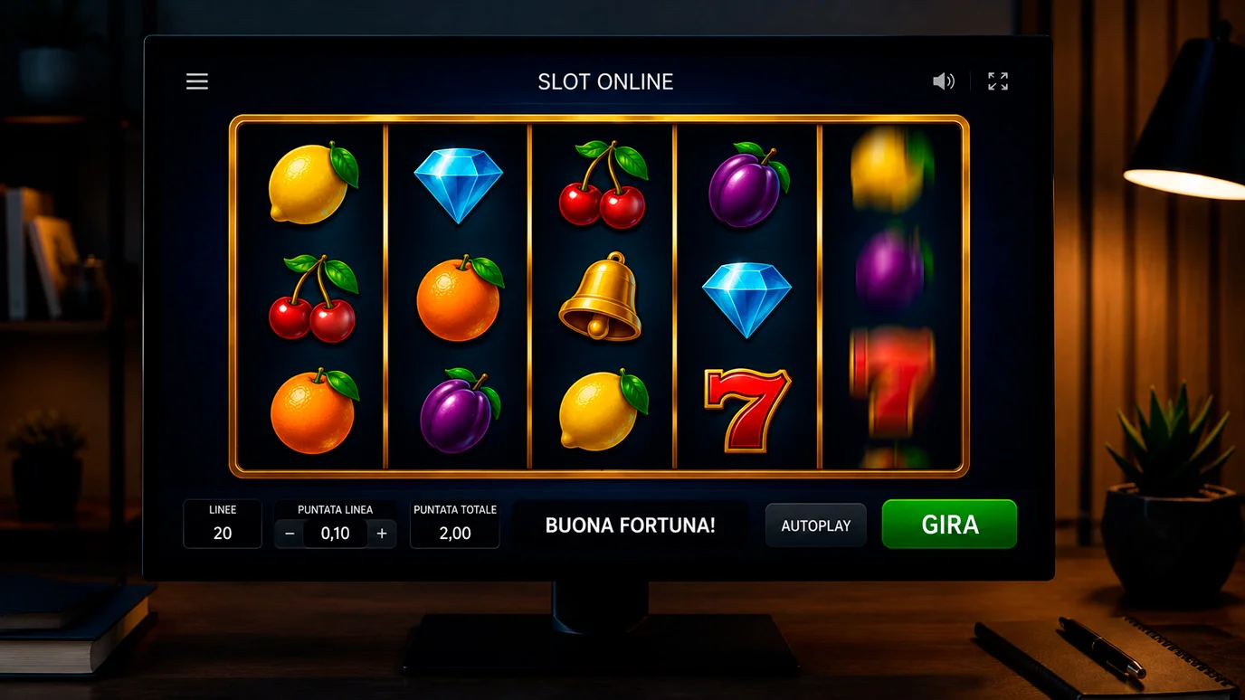 Schermata di una slot machine online ADM con i rulli in evidenza durante una sessione di gioco